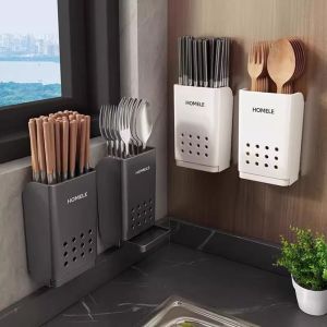 WU552 พลาสติกทำจากพลาสติก หลอดตะเกียบ กาวในตัว อุปกรณ์ติดผนัง ที่วางตะเกียบ ใช้งานได้จริง ท่อระบายน้ำระบายน้ำ กล่องเก็บของบนโต๊ะอาหาร สำหรับห้องครัว