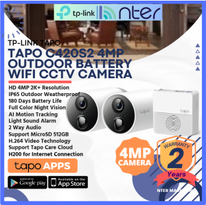TP-LINK Tplink 4MP 4 Megapixel Smart Wire  Rechargeable Battery 5200mAh CCTV Security 2 Camera System Tapo C420S2