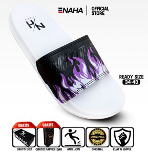 NAHA Sendal Selop Distro Pria Wanita Empuk Putih Hitam Sandal Slop Kece Cowok Karet Dewasa Sandal Slip On Slide