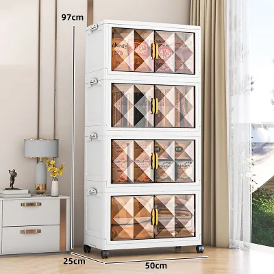 Storage Cabinet White with Pulley Wardrobe Bedroom Living Room Multi layer Storage Cabinet Toy Clothing Bedding Sorting Box Simple Home Storage Cabinet