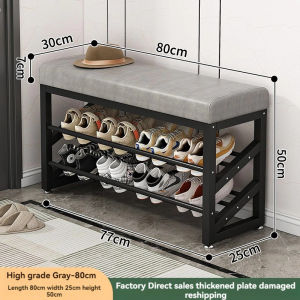 Multifunctional 3-Tier Metal Shoe Bench with Soft Cushion Heavy Duty 2-in-1 Shoe Rack Organizer Entryway Shoe Changing Stool for Home