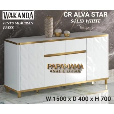Meja Tv Buffet CR Alfa star - Motif Marble/Solid White - Buffet Minimalis