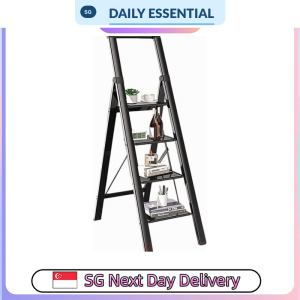 【DAILY ESSENTIAL】 Slim Folding Aluminium Step Ladder 3 4 5 Steps Black
