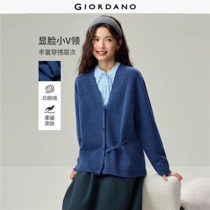 GIORDANO Women Cardigans Strap Detail Wool-Blend Cardigans V-Neck Button Closure Fashionable Casual Loose Cardigans 13356612