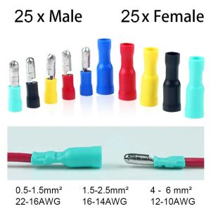 WH 50pcs Female and Male Insulated Electric Connector Crimp Bullet Terminal