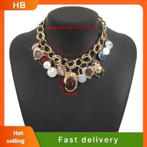 HB Retro Luxuriou Necklace Earrings Set Bohemian Resin Gemstone Beaded Jewelry For Women Party Gift