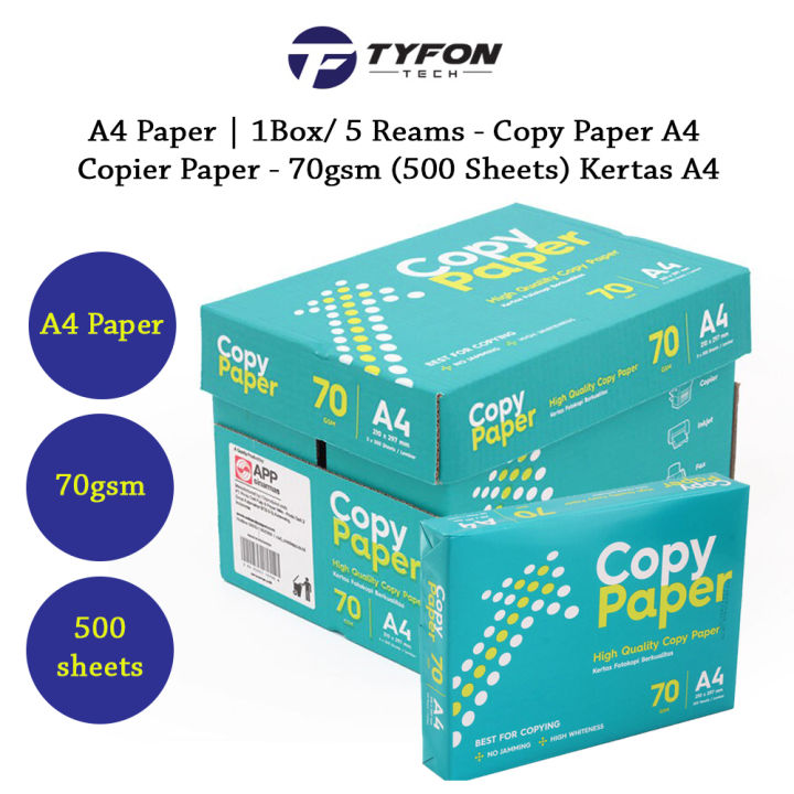 A4 Paper 1Box/ 5 Reams Copy Paper A4 Copier Paper 70gsm (500 Sheets) Kertas A4 Lazada