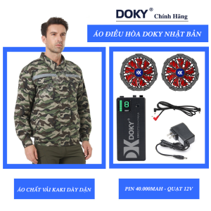 (Chính Hãng) Bộ Áo Quạt Điều Hòa Áo Quạt Gió Nhật Bản DOKY Chính Hãng - Quạt Không Chổi Than 18V - PIN 50.000mAh Thời Gian 17-20 Tiếng - BH 12 tháng
