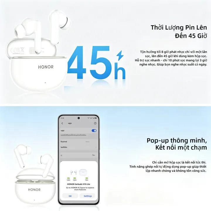 Tai nghe TWS HONOR Earbuds X10 Lite, Bluetooth 5.4, Chống ồn chủ động ANC sâu 42dB, Tai nghe nhét tai, Chống bụi và nước IP54, Thời gian phát nhạc lên đến 45 giờ | BigBuy360 - bigbuy360.vn Tai nghe TWS HONOR Earbuds X10 Lite, Bluetooth 5.4, Chống ồn chủ động ANC sâu 42dB, Tai nghe nhét tai, Chống bụi và nước IP54, Thời gian phát nhạc lên đến 45 giờ | BigBuy360 - bigbuy360.vn