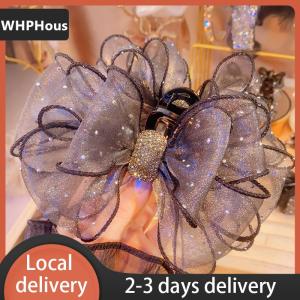[COD] WHPHous Ship within 24 hours Black Mesh Bow Rhinestone Hair Claw Vintage Elegant Hair Clamp Hairpin Shark Clips For Women Fashion Hair Accessories
