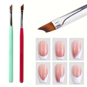 LUXURYLYN Large Arc Outline French Manicure Brushes Oblique French Tips Half-Moon Shape Nail Art Tools French Crescent Pens Silver Black Handle Brushes Nail Art