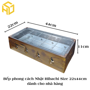 Bếp phong cách Nhật Hibachi - Bếp nướng bọc gỗ - size 22x44cm dành cho nhà hàng