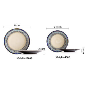 OMK American style Stoneware Dinnerware Set Dinner Plate Set Dessert dish Oval Long Plate Deep Dish Salad Bowl Mug Coffee Cup Soup Spoon Home Ceramic Tableware Set Exotic Style Series