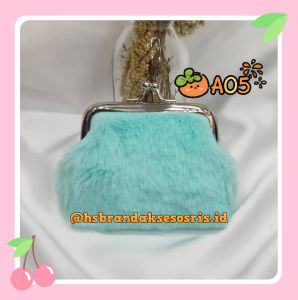 DOMPET KOIN KAIN IMPORT / DOMPET BULU VINTAGE / DOMPET KOIN BEHEL / DOMPET KOIN GEPENG / SOUVERNIR DOMPET / COIN PURSE / DBB6638