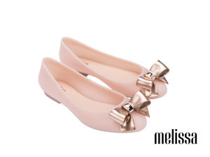 Official Store Melissas women shoes jelly bow tie chain decoration ladies Low-heeled fish mouth flat shoes