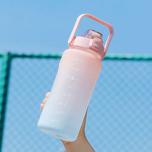 2L Large Capacity Water Bottle Straw Cup High Temperature Water Cup Scale Outdoor Sport Kettle Cup+free 3D Stickers水瓶/水壺