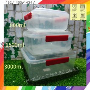 Hộp Nhựa Vuông Quai Cài Trong Suốt 800/1500/3000ml Hiệp Thành Hộp Nhựa Đựng Thực Phẩm PP An Toàn