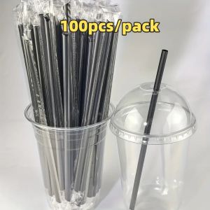 Individually Packed Disposable Straws for Milk Tea 100pcs/ Pack In Black Transparent Colors Drinks
