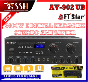 【TSSH】AV-902UB Digital Karaoke Stereo Amplifier Max Power 3000w 3 Mic Input BT/FM/USB/Slot