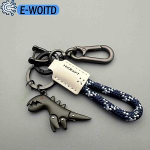 E-WOITD Motorcycle Decoration Accessories Little Dinosaur Car Keychain Single Leather Woven Rope Metal Keychain Handbag Pendant