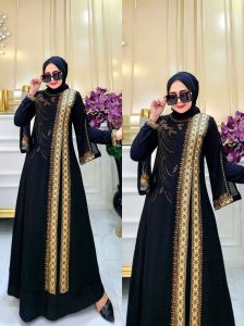 ZIFA FASHION // COD // AYEISHA DRESS ABAYA // ARABIAN GAMIS HITAM BORDIR PAYET // ABAYA TURKEY JERSEY MIX CRUTY // GAMIS HITAM ABAYA READY SIZE M L XL XXL // ARABIAN PAYET TERBARU // *DZ