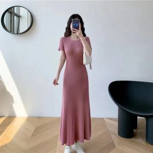 Dress Queen -----High Quality Knit Plus Size Women ShortSleeve Casual Maxi Long Skirt Dress(FreeSize S-4XL)