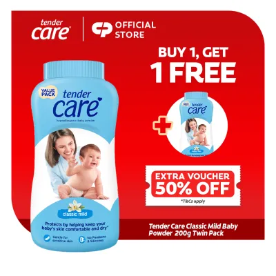 [BUY 1 FREE 1] Tender Care Classic Mild Baby Powder - Hypoallergenic & Dermatologically Tested 200g x2