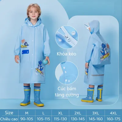 Áo mưa cho bé 2-10 tuổi cao cấphọa tiết hình thú ngộ nghĩnh nhiều vành mũ chống mưa toàn thân với cặp đi học lớn