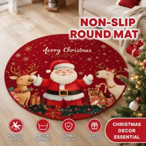Christmas Round Area Rug Non slip Washable Soft Floor Mat Tree Skirt Chair Mat Holiday Decor Bedroom Living Room