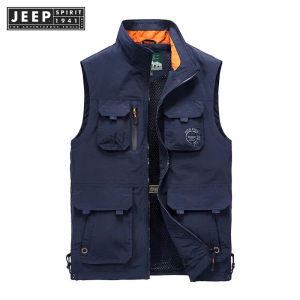 jeep spirit 1941 estd Mens Hiking Fishing Sleeveless Jackets Outdoor Casual Vest Spring Summer Multi-pockets Tactical Waistcoat Large Size
