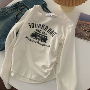 COD✅(จัดส่งตลอด 24 ชั่วโมง）เสื้อยืดแขนยาวสั้นเก๋ๆสไตล์อเมริกันวินเทจสำหรับผู้หญิงเสื้อยืดเข้ารูปพอดีแดนซ์ฮิปฮอปไม่เหมือนใคร