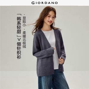 GIORDANO Women Cardigans Strap Detail Wool-Blend Cardigans V-Neck Button Closure Fashionable Casual Loose Cardigans 13356612