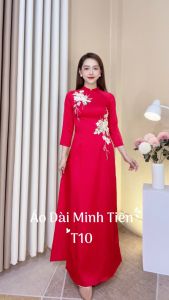 Áo Dài Lụa Tây Thi Cao Cấp Họa Tiết Thêu Ruy Băng Thủ Công Tỉ Mỉ - Mã T10 Đỏ