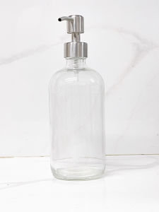 SAMTING 500ml Clear GLASS bottle with stainless steel metal pump soap liquid dispenser for kitchen bathroom or bedroom