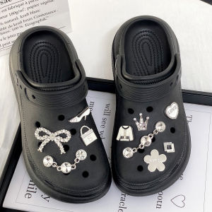 10Pcs Crocs Jibbitz Charms Luxurious Silver Rhinestone Crown Bow Shoe Flower Detachable Shoe Chain Decoration for Crocs
