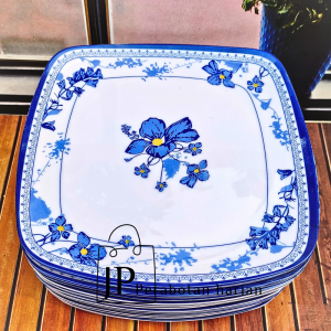 PIRING MELAMIN MODEL KOTAK KEMBANG BIRU TIONKOK BESAR 23CM