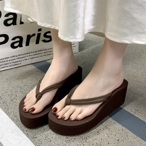 [Free Shipping] New solid color wedge flip-flops for women suitable for outdoor wear on the beach non-slip breathable durable thick-soled casual beach sandals for women