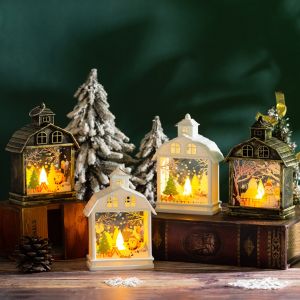 NCNC(OKDEALS01) Hanging Lantern Christmas Wind  Lantern Glow Candles Light Snow Globe Lantern Retro Elk Deer New Year