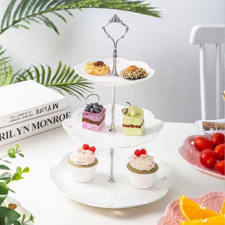 2-Tier 2-Layer Ceramic Serving Display Cakes Platter Food Stand
