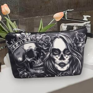 DINAH ซิปมีซิป กระเป๋าเครื่องสำอางแต่งหน้า กระเป๋าใส่ของ ลายกระโหลก กระเป๋าเครื่องสำอาง เล็กๆน้อยๆ กระเป๋าใส่อุปกรณ์อาบน้ำ กระเป๋าใส่เครื่องสำอาง สำหรับผู้หญิง