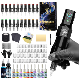 POSEIDON Tattoo Pen Kit- Tattoo Machine with 20Pcs Tattoo Cartridge Needles Wireless Tattoo Pen with 1800mAh Power Supply and Digital LED Display Tattoo Supplies for Artist