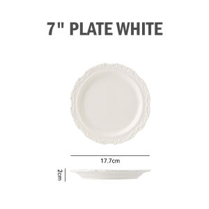 RakanKu MALAYSIA French Plate Ceramic Dessert Plate Floral Border Embossed Tableware Pasta Dinner Plate Microwave Safe Pinggan Makan 法式 陶瓷盘