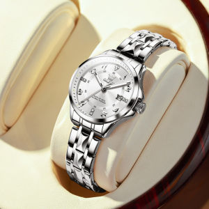 OLEVS 2910 Women Quartz Casual Watch Gift Round-dial Alloy Watchband Wristwatch Week Display Calendar
