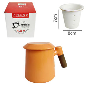 Tea Cup with Infuser and Lid Wood Handle Loose Tea Stainer Mug 400ML Matte Ceramic Steeper Mug for Tea Gifts