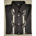 Miyaki MENS POLO BARONG (DR#36) Half Button Black. 