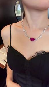WUIHA Vintage 925 Sterling Silver 14 * 19 MM Lab Sapphire High Carbon Diamonds Gemstone Cocktail Pendant Necklace Fine Jewelry
