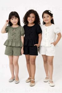 CC   Chic Ruffle-Trimmed Cotton-Blend Womens Casual Set in Solid Colors