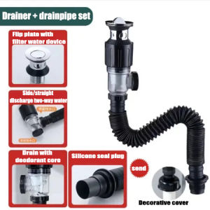 Universal Sink Flexible Expandable Drain Pipe Set Retractable Deodorant Sewer Drainage Water Hose Wash Basin Drainer Bathroom Kitchen Accessories Plumbing Sink Hose Strainer