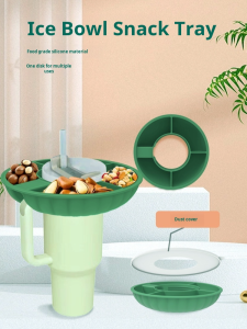 Silicone Ice Cup Multifunctional Tray Fruit Snack Tray Car Cup Tray with Cover and Compartments