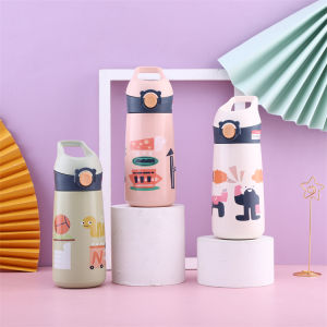 Children Thermal Flask with Straw Stainless Steel 316 Water Bottle Vacuum Thermal Flask Stylish Geometric | Termos Air Botol Kanak